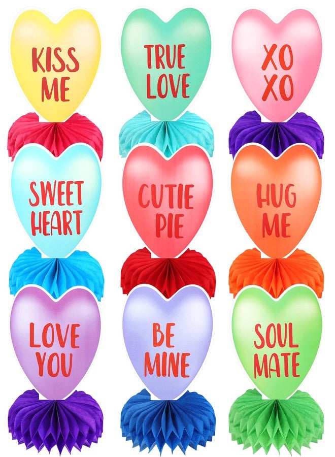 HOWAF 9pcs Valentine's Day Honeycomb Centerpiece, 3D Valentines Decoration Conversation Hearts Decoration Table Topper for Valentines Day Table Decor Wedding Anniversary Party Supplies - Image 1