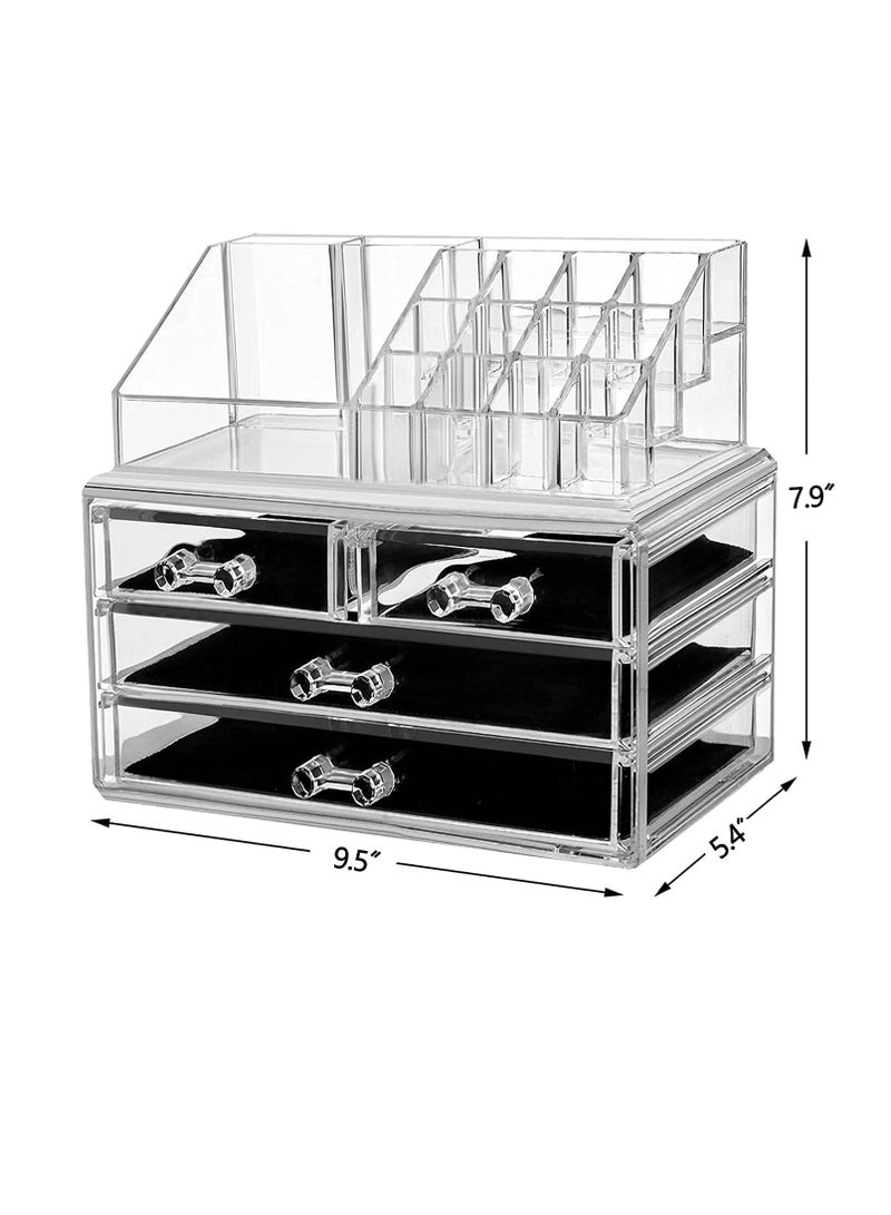 Excefore Cosmetic Organizer,Clear Acrylic Makeup Holder Display, Cosmetics Lipsticks Holder Box, for Lipstick, Brushes, Lotions, Eyeshadow, Nail Polish Jewelry (4 Drawers) - Image 3