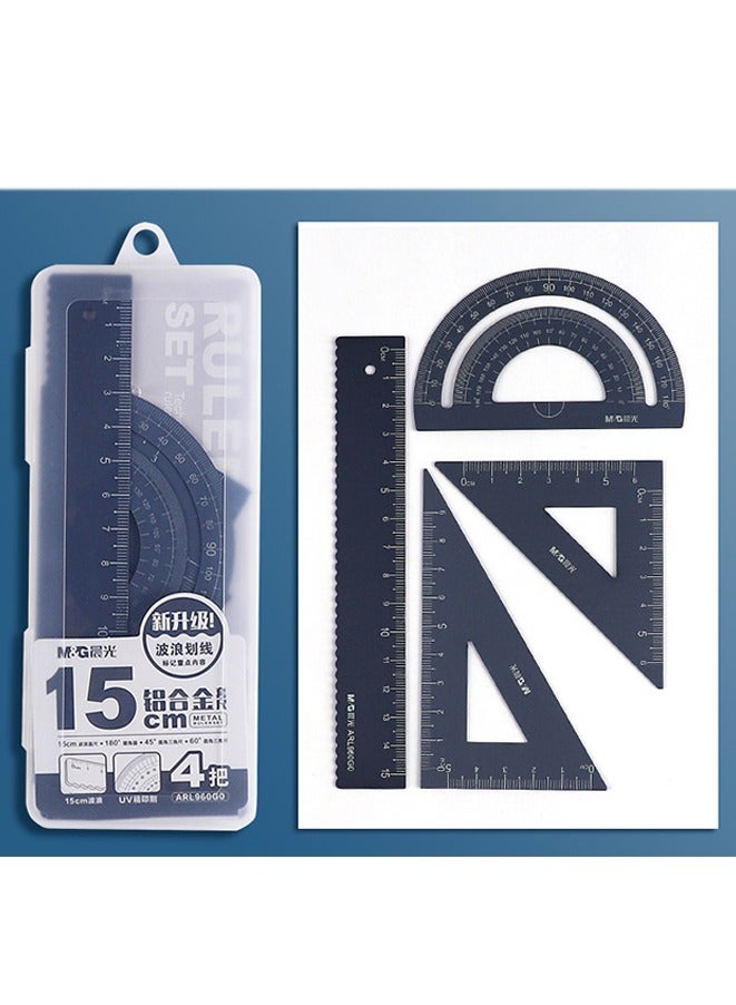 Generic 4-piece Aluminum Alloy Math Geometry Tool Ruler Set Black  - Image 1