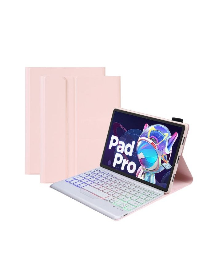Generic For Lenovo Tablet Small Leather Pad Pro11.5 Inch Bluetooth Keyboard M10plus Shell Touch Back Brilliance-Color:Sakura Powder + Bluetooth Keyboard (backlit)-Product Type:Lenovo Small Pad 2024 11 Inches (TB331FC)  - Image 1