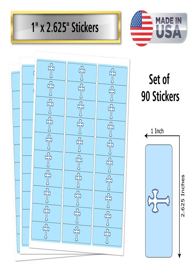 RokAPary 90 Blue Baptism Nuggets Labels, Chocolate Candy Wrapper Stickers, Cross for Christening, Communion, Birthday or Baby Shower Decorations Theme, Made in USA - Image 4