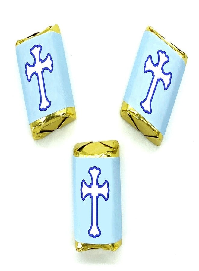 RokAPary 90 Blue Baptism Nuggets Labels, Chocolate Candy Wrapper Stickers, Cross for Christening, Communion, Birthday or Baby Shower Decorations Theme, Made in USA - Image 1