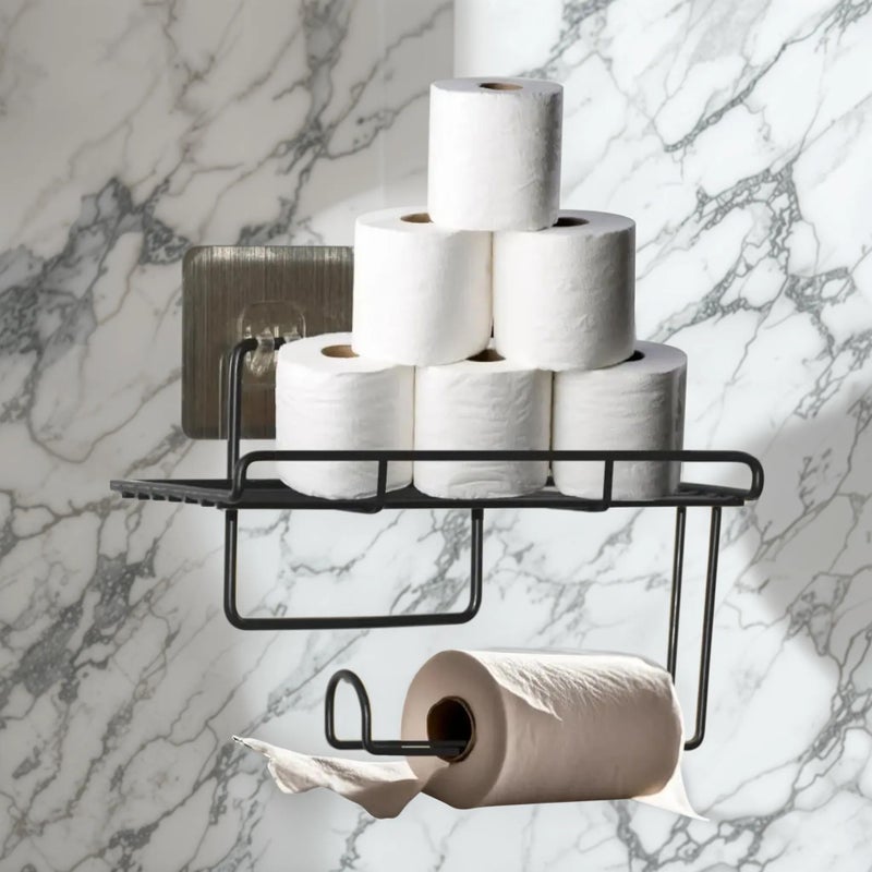 Xtend GI Steel Self Adhesive Toilet Paper Holder/Tissue Paper Roll Holder with Mobile Stand/Towel Bar Hanger Storage Rack/Bathroom Accessories(Black) - Image 3