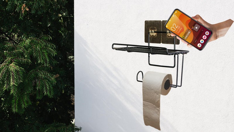 Xtend GI Steel Self Adhesive Toilet Paper Holder/Tissue Paper Roll Holder with Mobile Stand/Towel Bar Hanger Storage Rack/Bathroom Accessories(Black) - Image 2