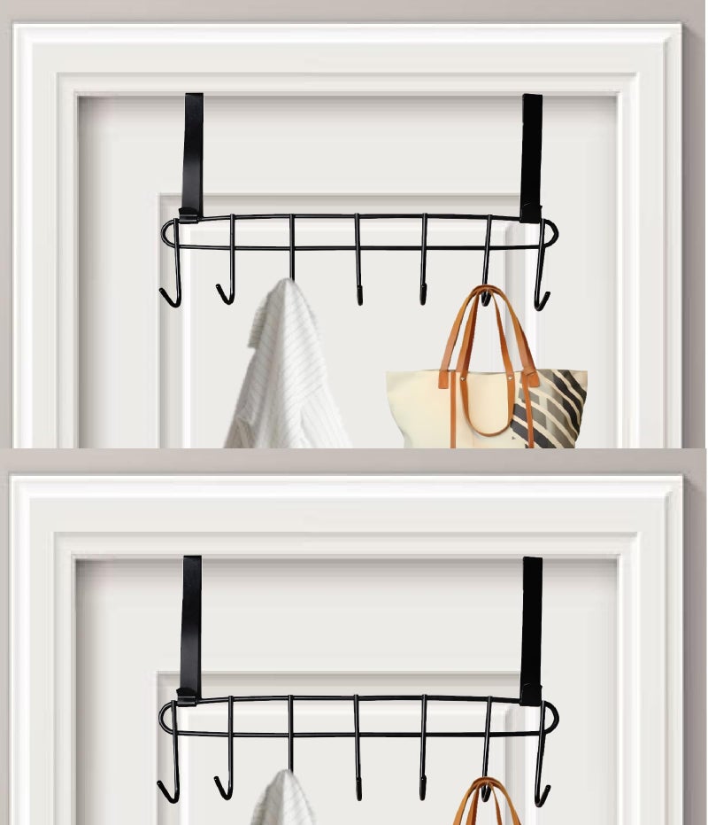 Konquer TimeS Heavy Duty Stainless Steel Over The Door Hook Hanger Organizer/Wall Hook Rack, No Drilling Required (Black- Pack of 2) - Image 1