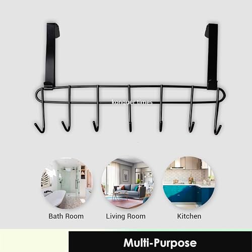 Konquer TimeS Heavy Duty Stainless Steel Over The Door Hook Hanger Organizer/Wall Hook Rack, No Drilling Required (Black- Pack of 2) - Image 3