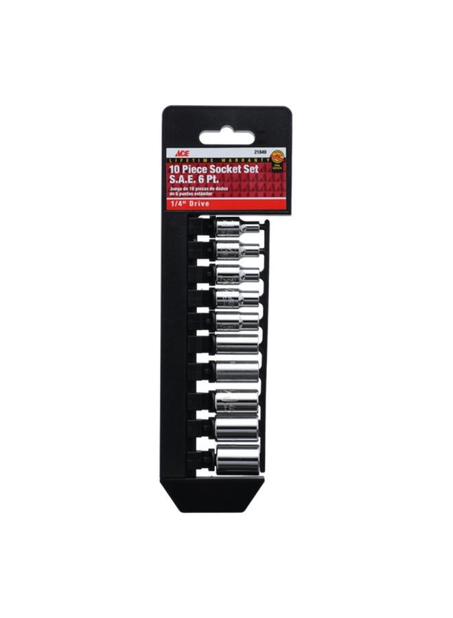 ACE 10-Piece SAE 6 Point Socket Set Silver 