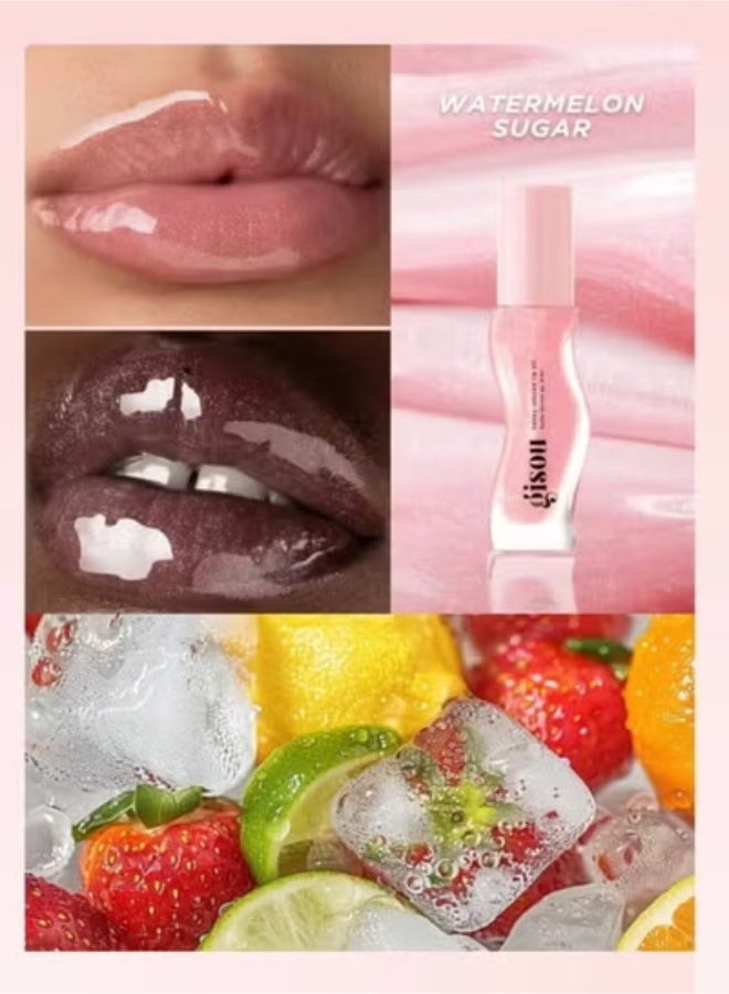 Gisou Honey Infused Hydrating Lip Oil, Nourishing Lip Moisturizer for Dry Lips High Shine Smooth Finish Clear Pink Shimmer Shade Fresh Watermelon Scent Watermelon Sugar 8ml - Image 4