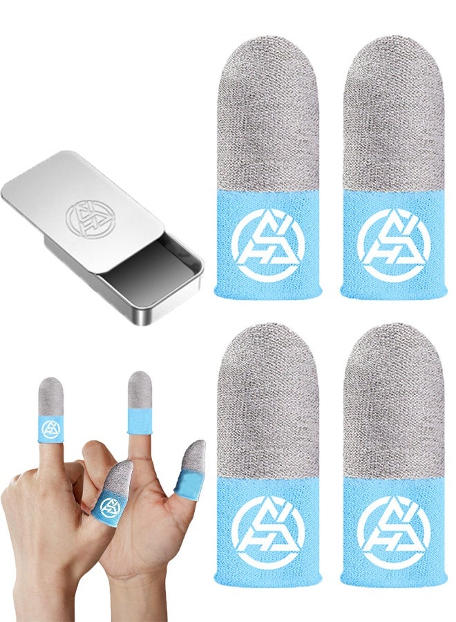 FlyDigi 4-Pack Cloth Mobile Game Luminous Finger Gloves Ultra-Thin Material Zero-Contact Silver Fiber Breathable Sensitive Touch Screen Game Finger Cots with Storage Box - Image 1