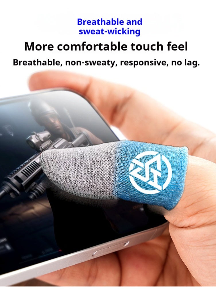 FlyDigi 4-Pack Cloth Mobile Game Luminous Finger Gloves Ultra-Thin Material Zero-Contact Silver Fiber Breathable Sensitive Touch Screen Game Finger Cots with Storage Box - Image 2