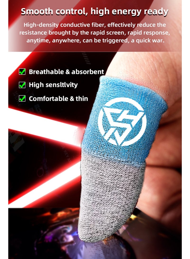 FlyDigi 4-Pack Cloth Mobile Game Luminous Finger Gloves Ultra-Thin Material Zero-Contact Silver Fiber Breathable Sensitive Touch Screen Game Finger Cots with Storage Box - Image 3