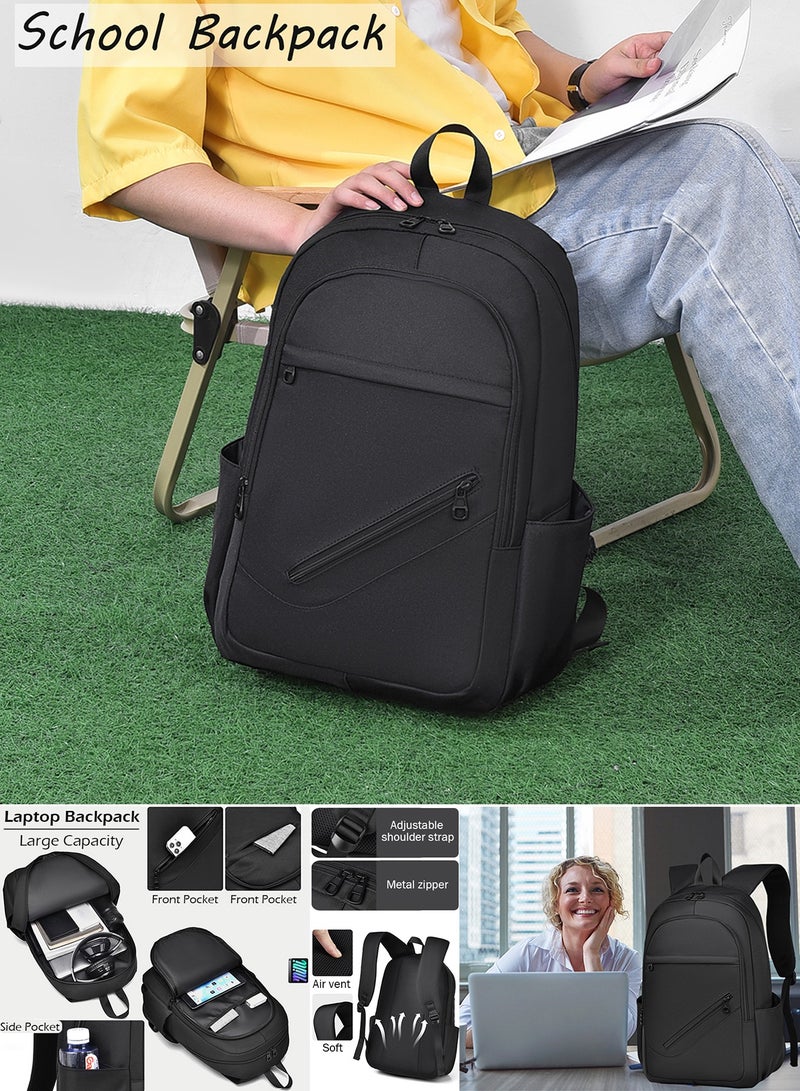 Qiccijoo Travel Laptop Backpack School Computer Bookbag for Men Women College Students Fits 15.6 Inch Laptop Work Backpack for Business Trip(Black) - Image 4