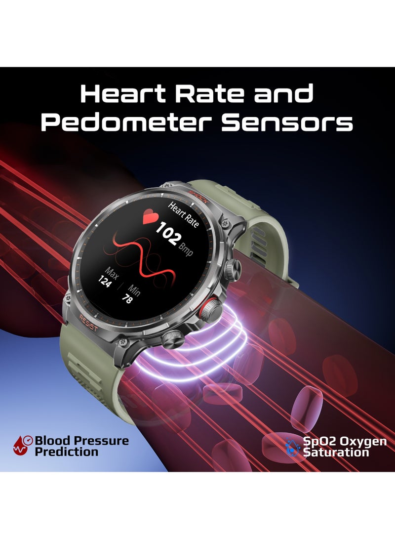 PROMATE 710 mAh Tough-Built Smartwatch with Round 1.85-Inch TFT Display, 100+ Sports Modes, Heart Rate Sensors, Blood Pressure Monitor, Bluetooth Calling, Sleep Tracker, IP67 Water Resistance, Durable Zinc Alloy Frame, XWatch-R20 Green - Image 2