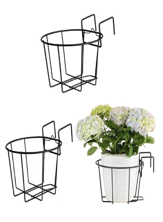 TreeLen 3Pack 10inch Railing Planters Outdoor Balcony Hanging Baskets for Plants Fence Planters Metal Potted Stand Indoor Porch Railing Planters Flower Pot Holder - Image 1