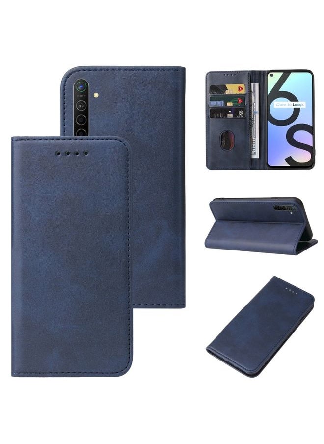HuHa Case Cover For Realme 6S Magnetic Closure Leather Phone Case Blue 