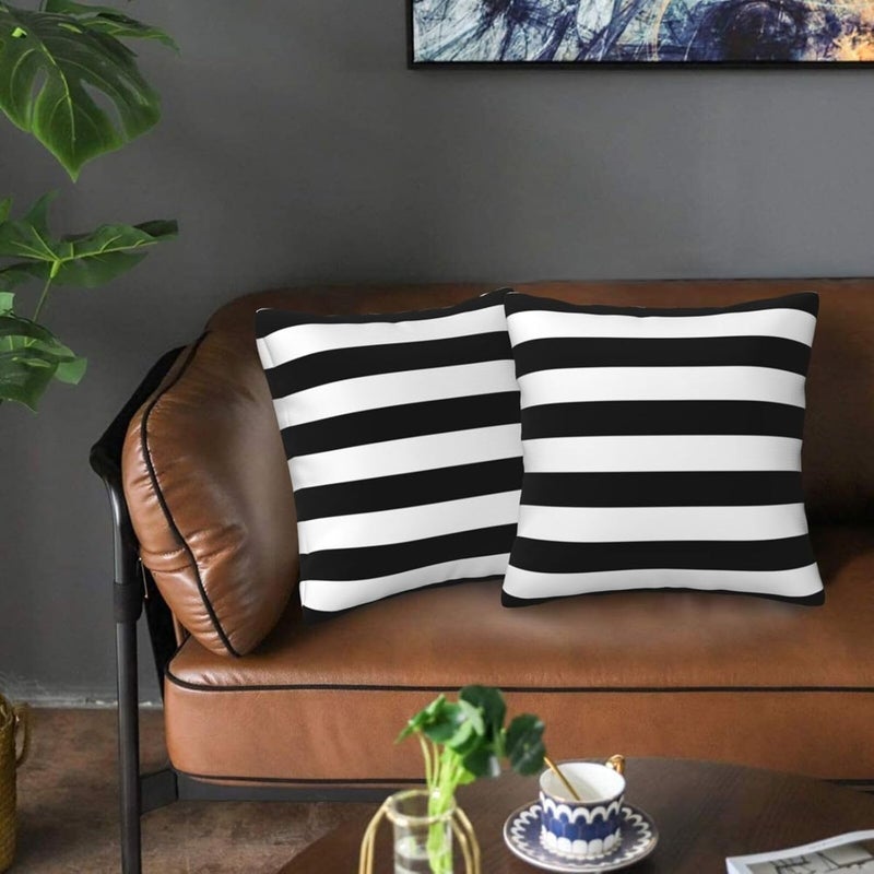 Poream Black and White Stripe Throw Pillow Covers 16x16 in Farmhouse Pillow Case Soft Cushion Covers Set of 2 for Sofa Bed Bedroom Car Chair Living Room Home Decorative - Image 2