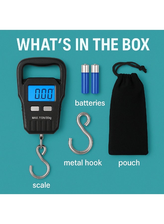 ميزان تعليق رقمي للأمتعة 50 كجم – ميزان سفر محمول بشاشة LCD مضيئة – دقة عالية – لون أسود – جينيريك - Image 5
