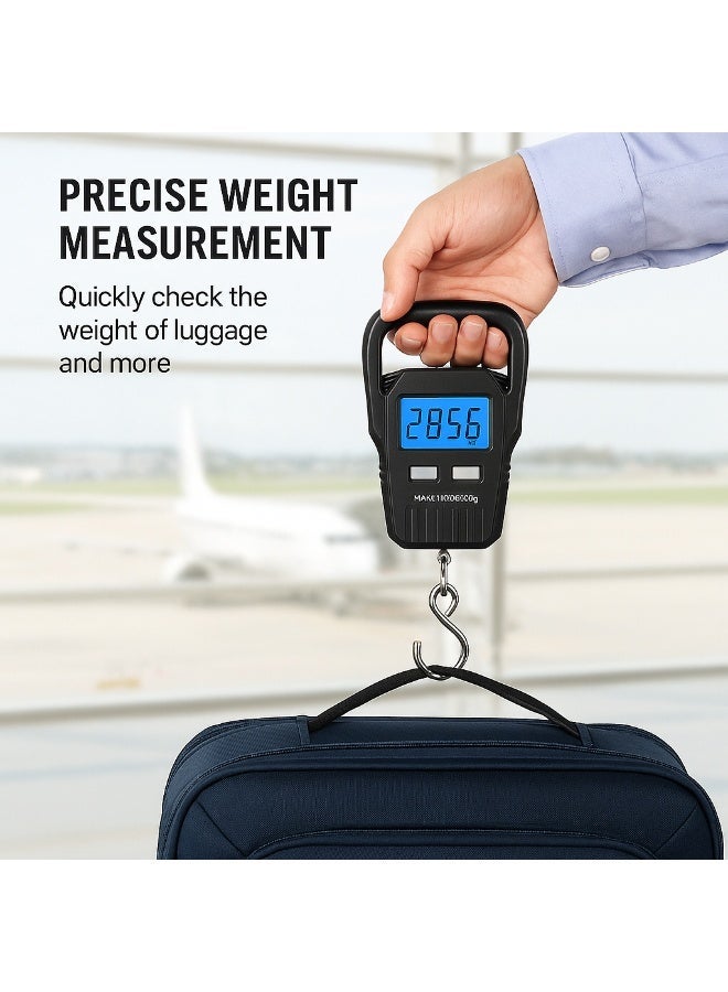 ميزان تعليق رقمي للأمتعة 50 كجم – ميزان سفر محمول بشاشة LCD مضيئة – دقة عالية – لون أسود – جينيريك - Image 4