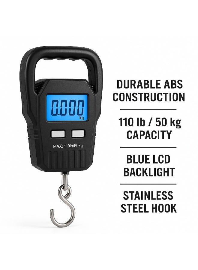 ميزان تعليق رقمي للأمتعة 50 كجم – ميزان سفر محمول بشاشة LCD مضيئة – دقة عالية – لون أسود – جينيريك - Image 3