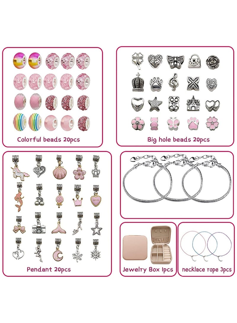 AUTOYSUR Bracelet Making Kit for Girls,68PCs Charm Bracelets Kit with Jewelry Box, Jewelry Charms, Bracelets for DIY Craft, Jewelry Gift for Adults and Kids，Present For 8-12 Year Old Girl (pink)  - Image 2