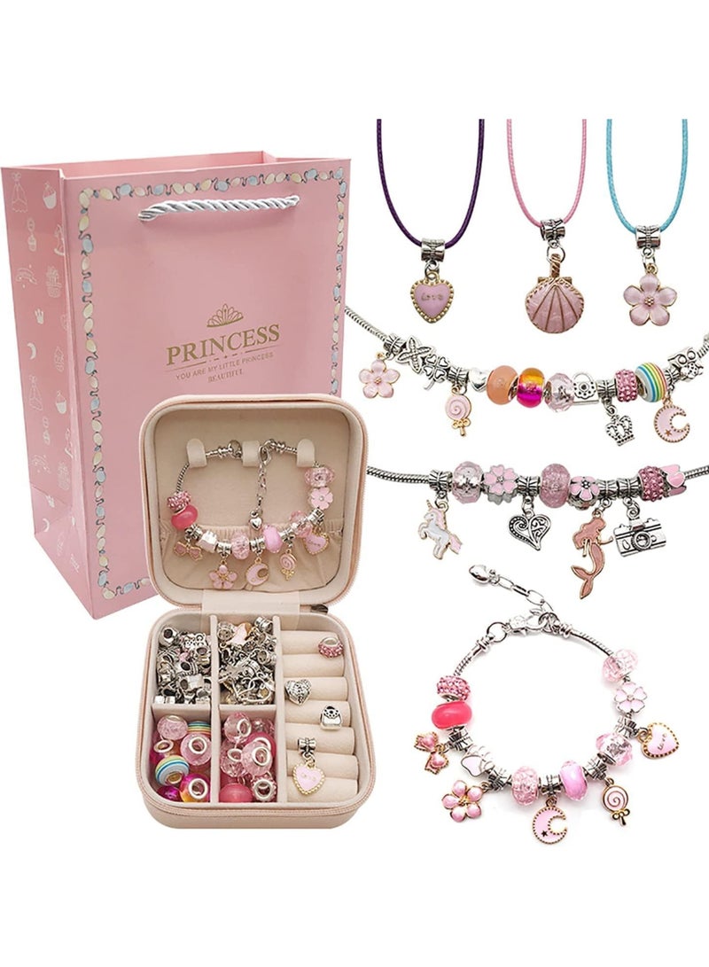 AUTOYSUR Bracelet Making Kit for Girls,68PCs Charm Bracelets Kit with Jewelry Box, Jewelry Charms, Bracelets for DIY Craft, Jewelry Gift for Adults and Kids，Present For 8-12 Year Old Girl (pink)  - Image 1