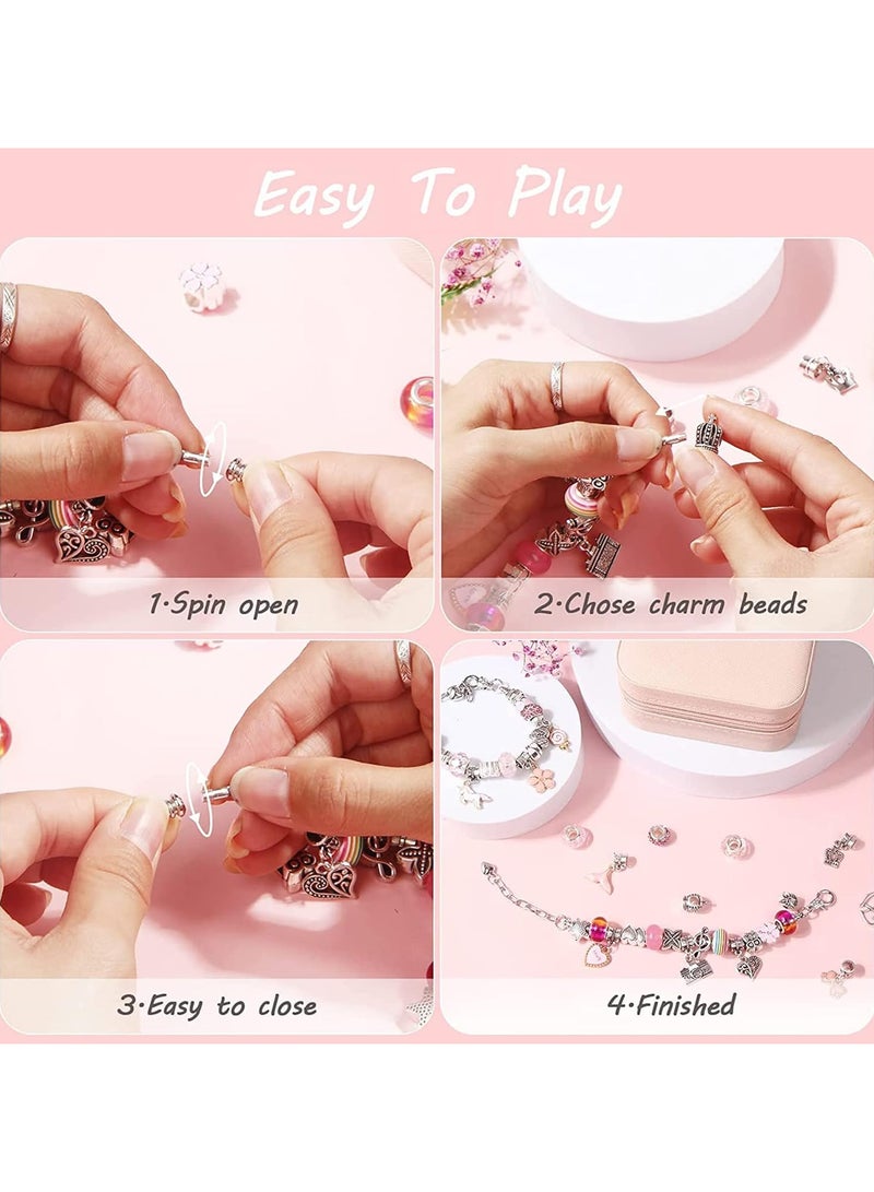AUTOYSUR Bracelet Making Kit for Girls,68PCs Charm Bracelets Kit with Jewelry Box, Jewelry Charms, Bracelets for DIY Craft, Jewelry Gift for Adults and Kids，Present For 8-12 Year Old Girl (pink)  - Image 5
