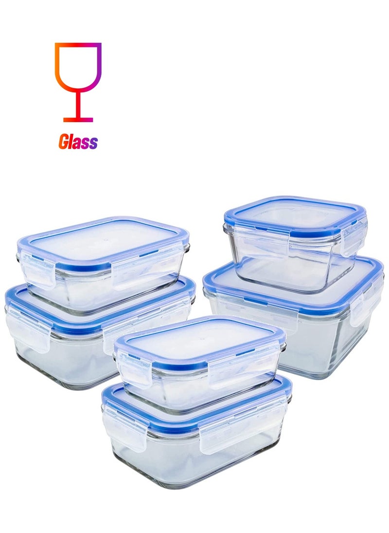 3Diamonds - Glass Containers BPA-Free Locking lids Food Storage Container 100% Leakproof Glass Lunch Boxes Freezer Storage container with Lids Airtight Glass Food Storage (Set of 6) - Image 1