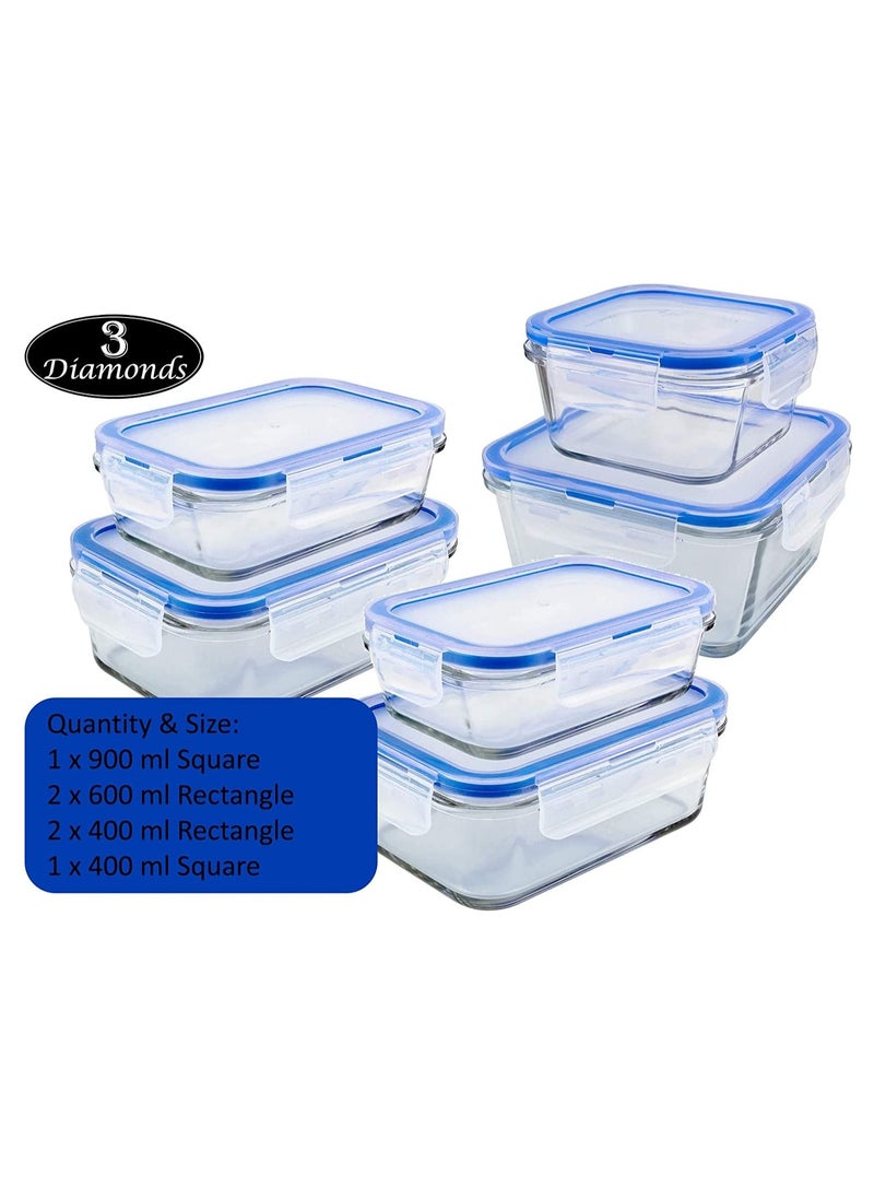 3Diamonds - Glass Containers BPA-Free Locking lids Food Storage Container 100% Leakproof Glass Lunch Boxes Freezer Storage container with Lids Airtight Glass Food Storage (Set of 6) - Image 1