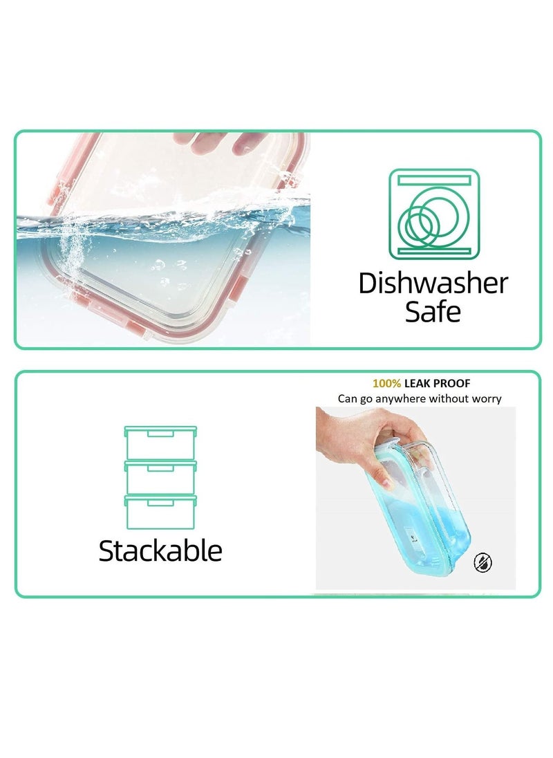 3Diamonds - Glass Containers BPA-Free Locking lids Food Storage Container 100% Leakproof Glass Lunch Boxes Freezer Storage container with Lids Airtight Glass Food Storage (Set of 6) - Image 1