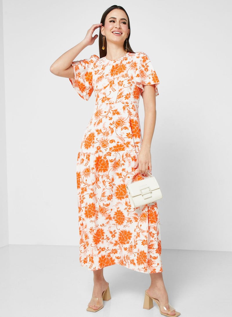 ELLA Floral Flounce Sleeve Dress  - Image 1