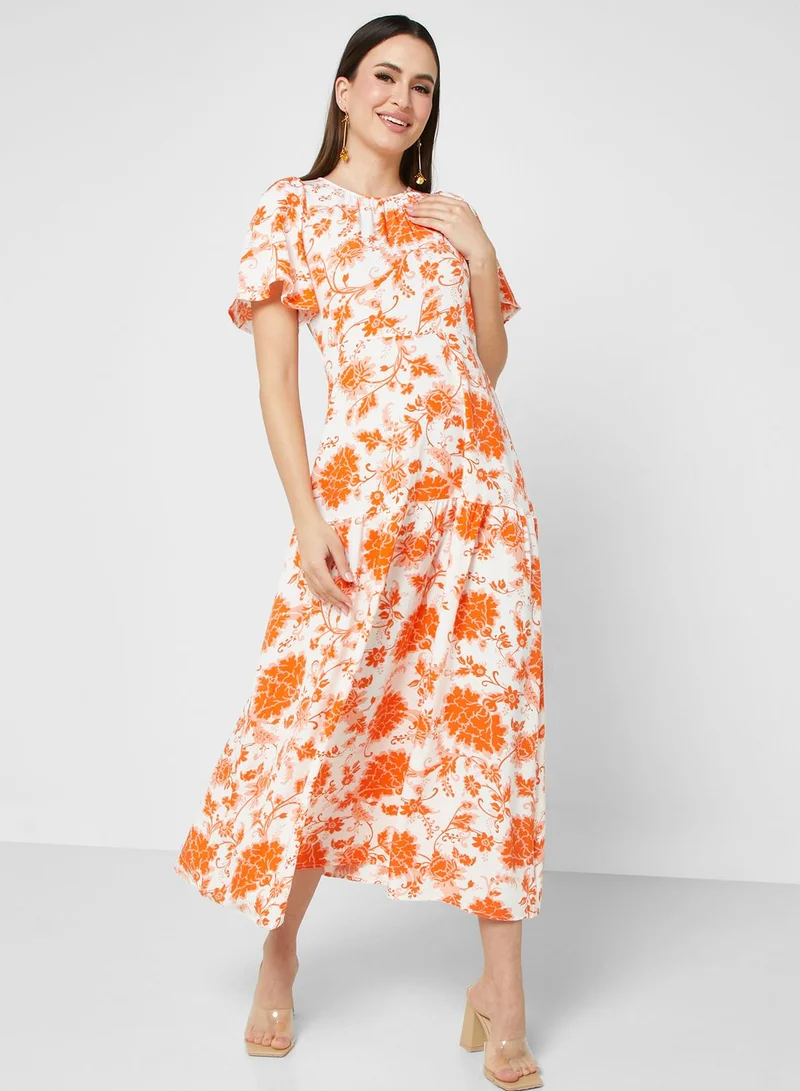 ELLA Floral Flounce Sleeve Dress