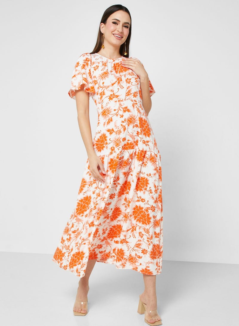 ELLA Floral Flounce Sleeve Dress  - Image 4