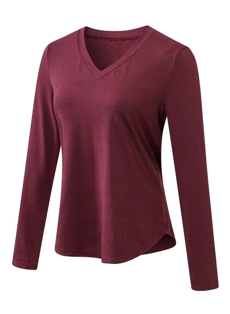 Loquat Women Quick Dry Breathable Long Sleeve Shirt Burgundy  - Image 1