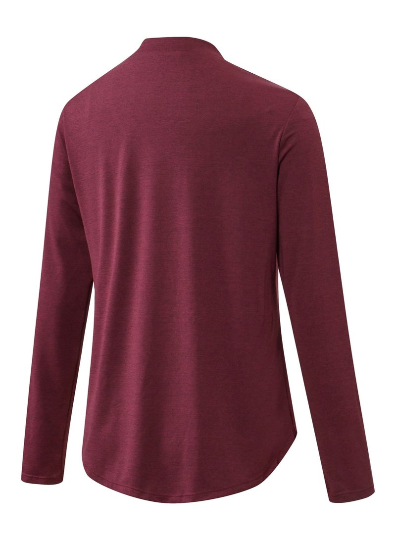 Loquat Women Quick Dry Breathable Long Sleeve Shirt Burgundy  - Image 2