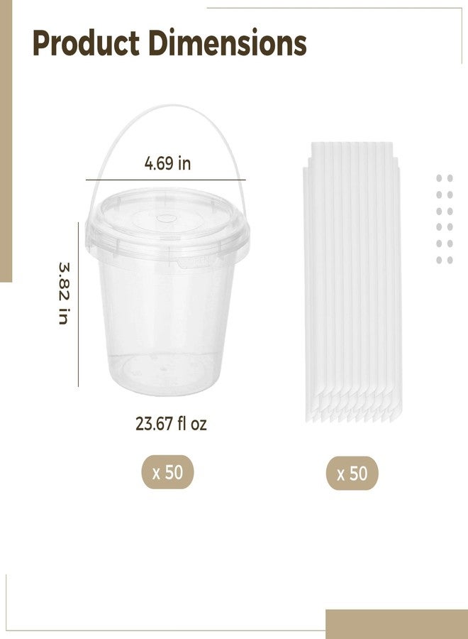 DORMIYA 50 Sets 24oz Clear Plastic Drink Buckets with Lids and Straws, Disposable Bucket Cups, Iced Coffee Cups Cocktail Drink Buckets for Outdoor Holiday Beach Birthday Pool Party Supplies (Clear) - Image 4
