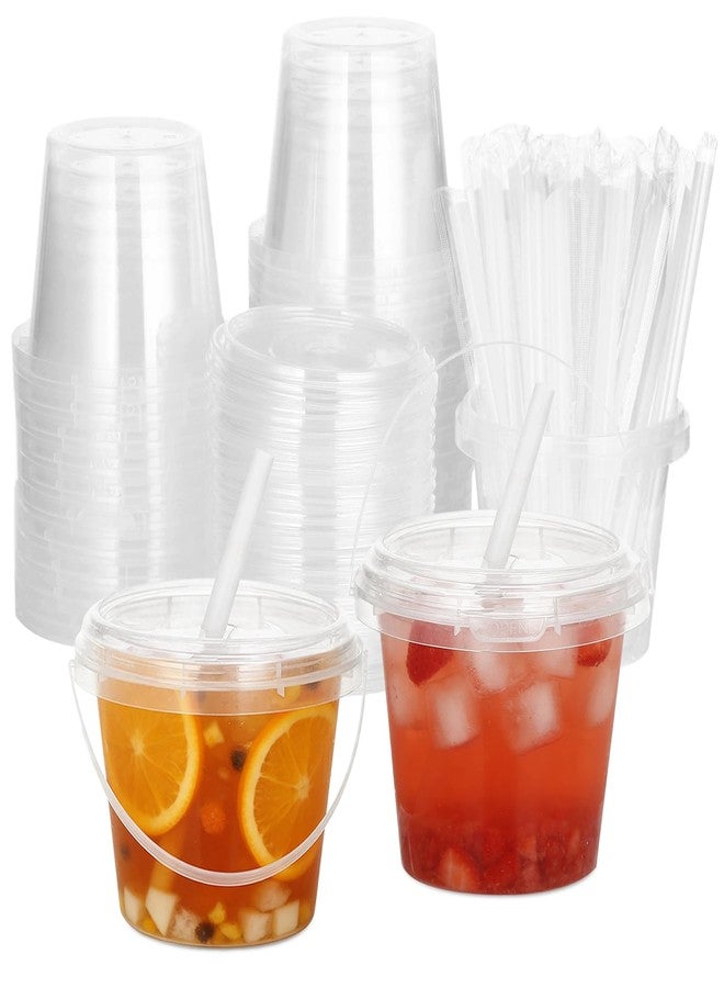 DORMIYA 50 Sets 24oz Clear Plastic Drink Buckets with Lids and Straws, Disposable Bucket Cups, Iced Coffee Cups Cocktail Drink Buckets for Outdoor Holiday Beach Birthday Pool Party Supplies (Clear) - Image 1