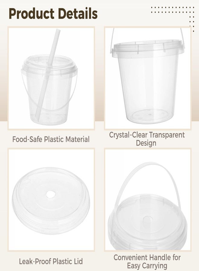 DORMIYA 50 Sets 24oz Clear Plastic Drink Buckets with Lids and Straws, Disposable Bucket Cups, Iced Coffee Cups Cocktail Drink Buckets for Outdoor Holiday Beach Birthday Pool Party Supplies (Clear) - Image 3