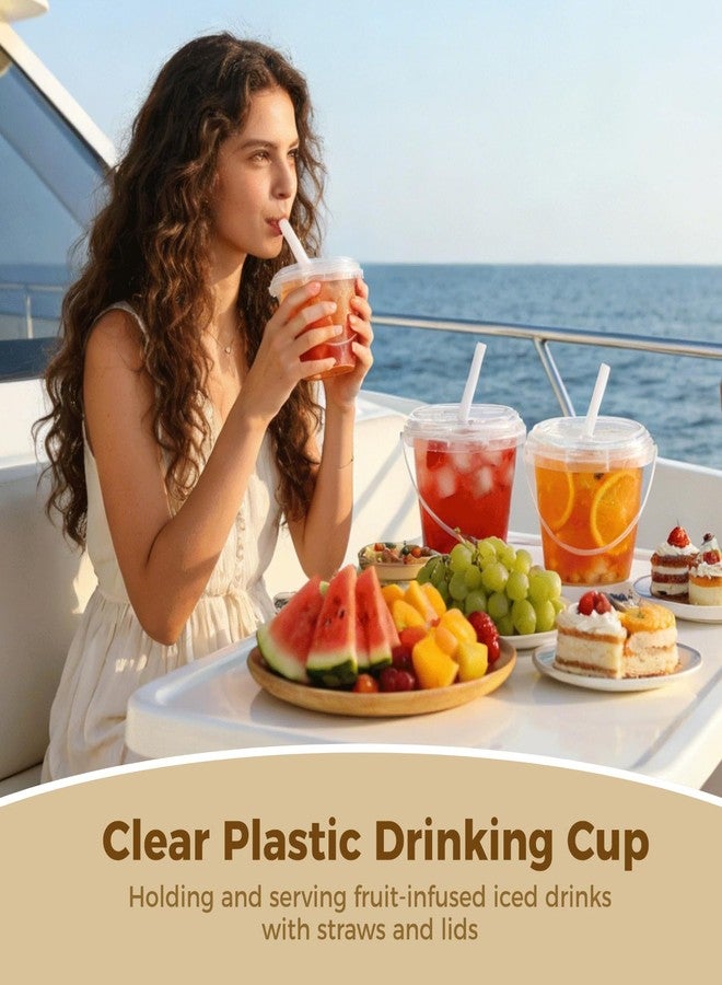 DORMIYA 50 Sets 24oz Clear Plastic Drink Buckets with Lids and Straws, Disposable Bucket Cups, Iced Coffee Cups Cocktail Drink Buckets for Outdoor Holiday Beach Birthday Pool Party Supplies (Clear) - Image 2