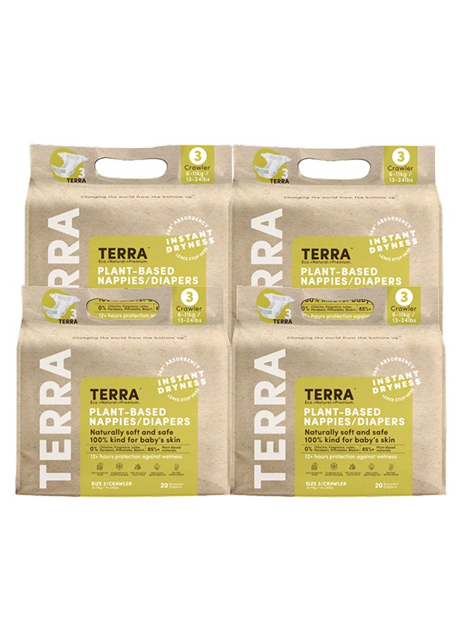 Terra Pack Of 4 Size 3 Crawler Diapers 85% Plant-Based Diapers, Ultra-Soft And Chemical-Free for Sensitive Skin, Superior Absorbency For Day Or Nighttime Diapers, 3D Leak Guards, 100% Biodegradable Bamboo Fibre, Designed For Crawler Babies 13-24 lb 6-11 kg, 6-12 Month 20 Count  - Image 2