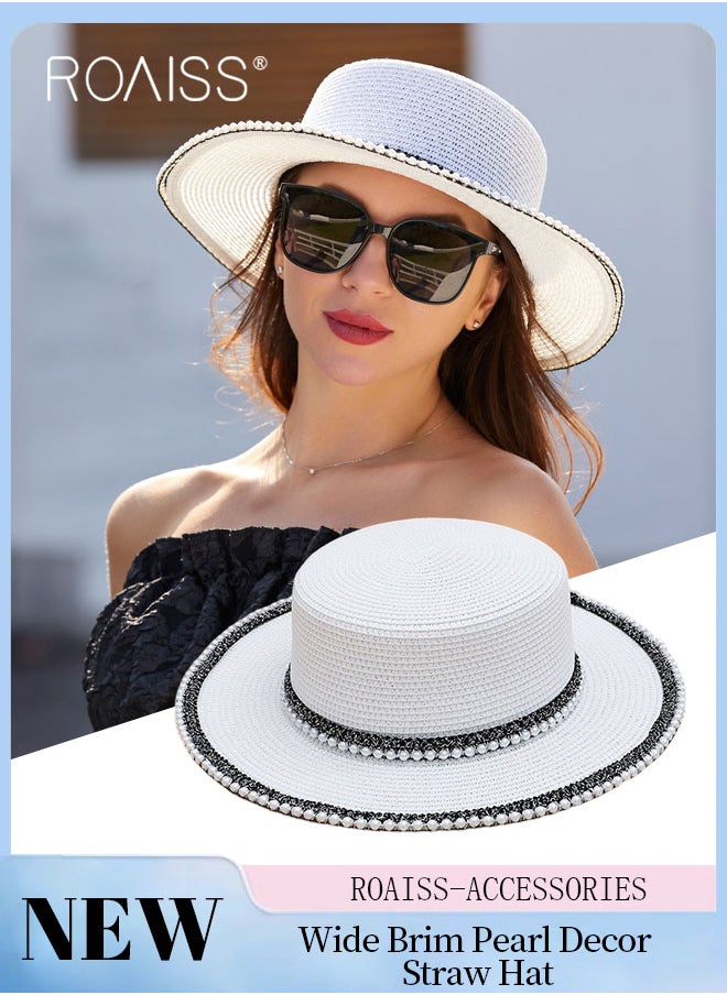 Classic Flat Top Straw Hat for Women Summer Beach Hat Vacation Sunshade Sunscreen Woven Hat Pearl Decoration Sun Hat Fashion Accessories - pzsku/Z5F267AFC557321029A1FZ/45/_/1720429863/9316fb2a-8e96-4824-8a68-3ce082d859f5