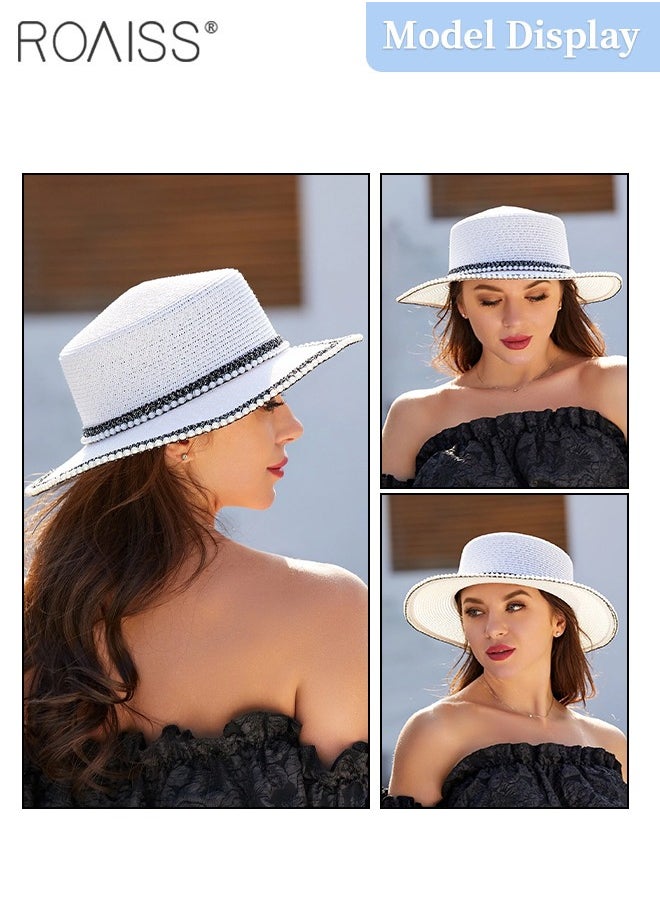 Classic Flat Top Straw Hat for Women Summer Beach Hat Vacation Sunshade Sunscreen Woven Hat Pearl Decoration Sun Hat Fashion Accessories - pzsku/Z5F267AFC557321029A1FZ/45/_/1720776151/5c3ef67a-5101-4295-b88a-51441aace364