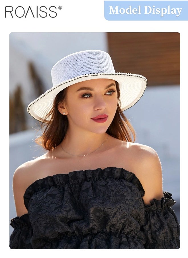 Classic Flat Top Straw Hat for Women Summer Beach Hat Vacation Sunshade Sunscreen Woven Hat Pearl Decoration Sun Hat Fashion Accessories - pzsku/Z5F267AFC557321029A1FZ/45/_/1720776328/67c92a00-52a0-4c61-aa60-a168ced92dd0