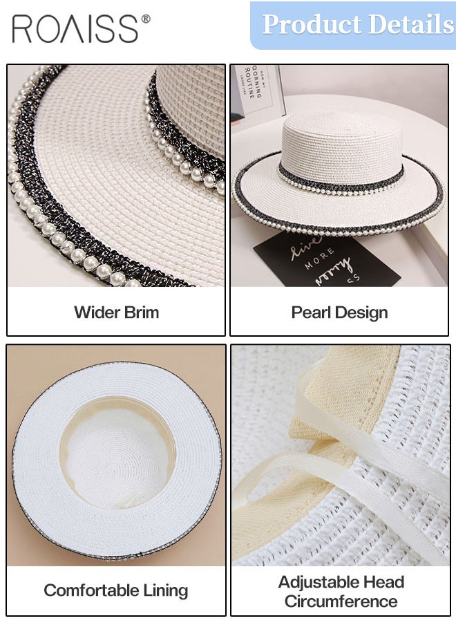 Classic Flat Top Straw Hat for Women Summer Beach Hat Vacation Sunshade Sunscreen Woven Hat Pearl Decoration Sun Hat Fashion Accessories - pzsku/Z5F267AFC557321029A1FZ/45/_/1720776706/135fc131-08f7-4f3c-829b-2261b7b027c4