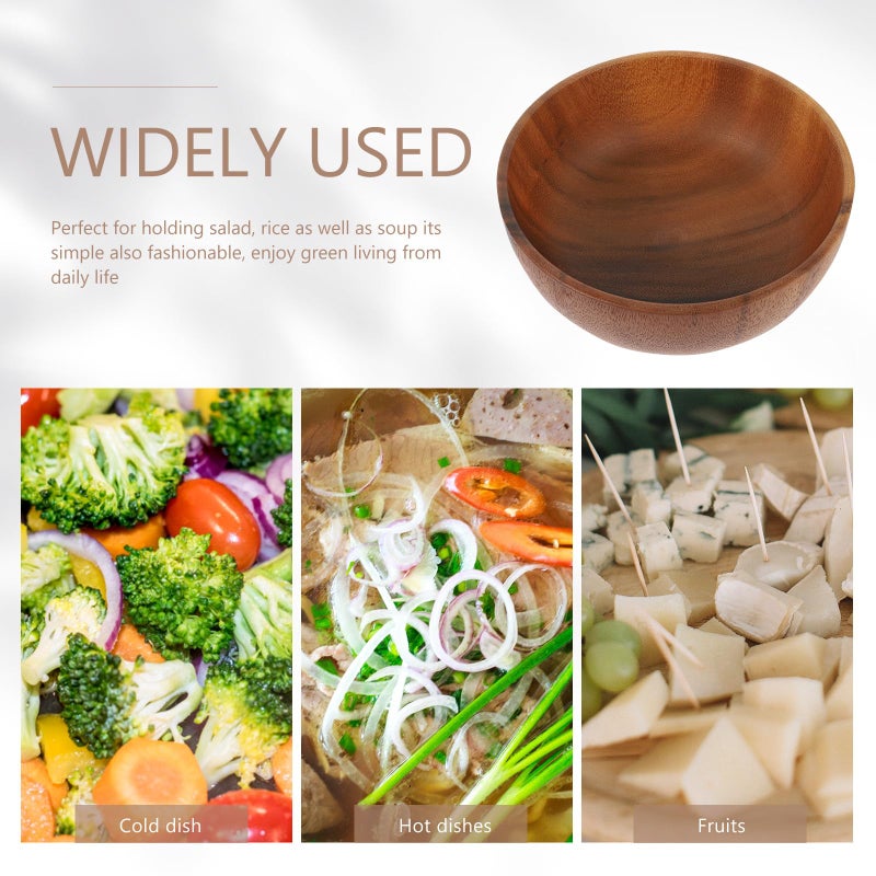 Natural Wood Salad Serving Bowl 18cm Round For Kitchen And Restaurant Use - Image 4