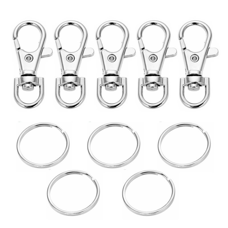 5 Set Key Chain Key Rings Metal Swivel Clasps SnapOn Keychain Ring Hook Spring Clip Snap Hook Lobster Clasp for Keys Lanyards Jewelry Findings Round Edged