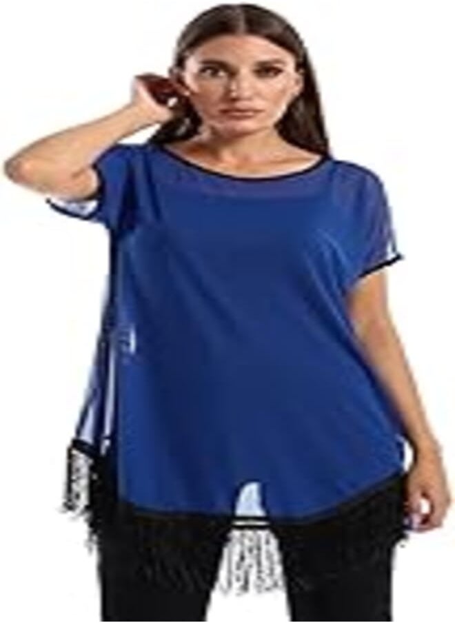 eezeey EEZEEY Womens Short Sleeves Coverup With Fringe Short Sleeves Coverup With Fringe 