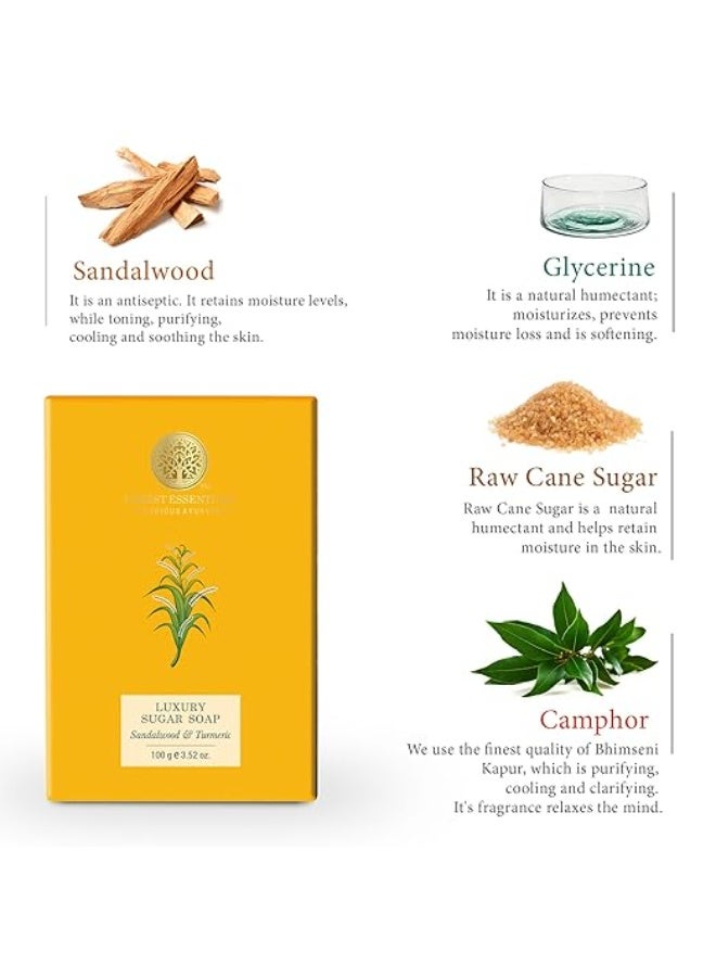 Forest Essentials Sandalwood & Turmeric Soap | Ayurvedic Scented Handmade Bath Soap | Gently Cleanses & Softens Skin | With Natural Oils & Raw Cane Sugar - Image 3