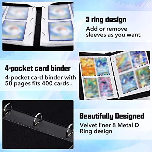 PATPAT Poke-mon Binder, Poke-mon Cards Album for 400 Card Cartoon Prints Zipper Bag Trading Card Binder Collection Cards Pack Bag Game Card Case Gift for Kids -Charizard X - Image 5