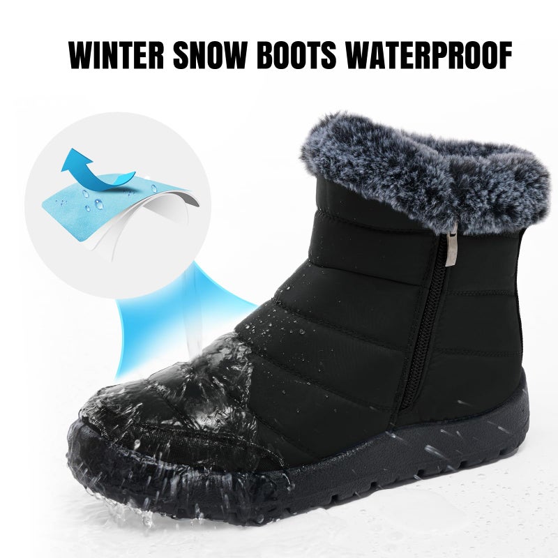 SHIBEVER Winter Boots For Women Snow: Warm Fur Lined Waterproof Ankle Boots - Black Walking Outdoor Boot - Size 7 Casual Woman Booties - Image 5