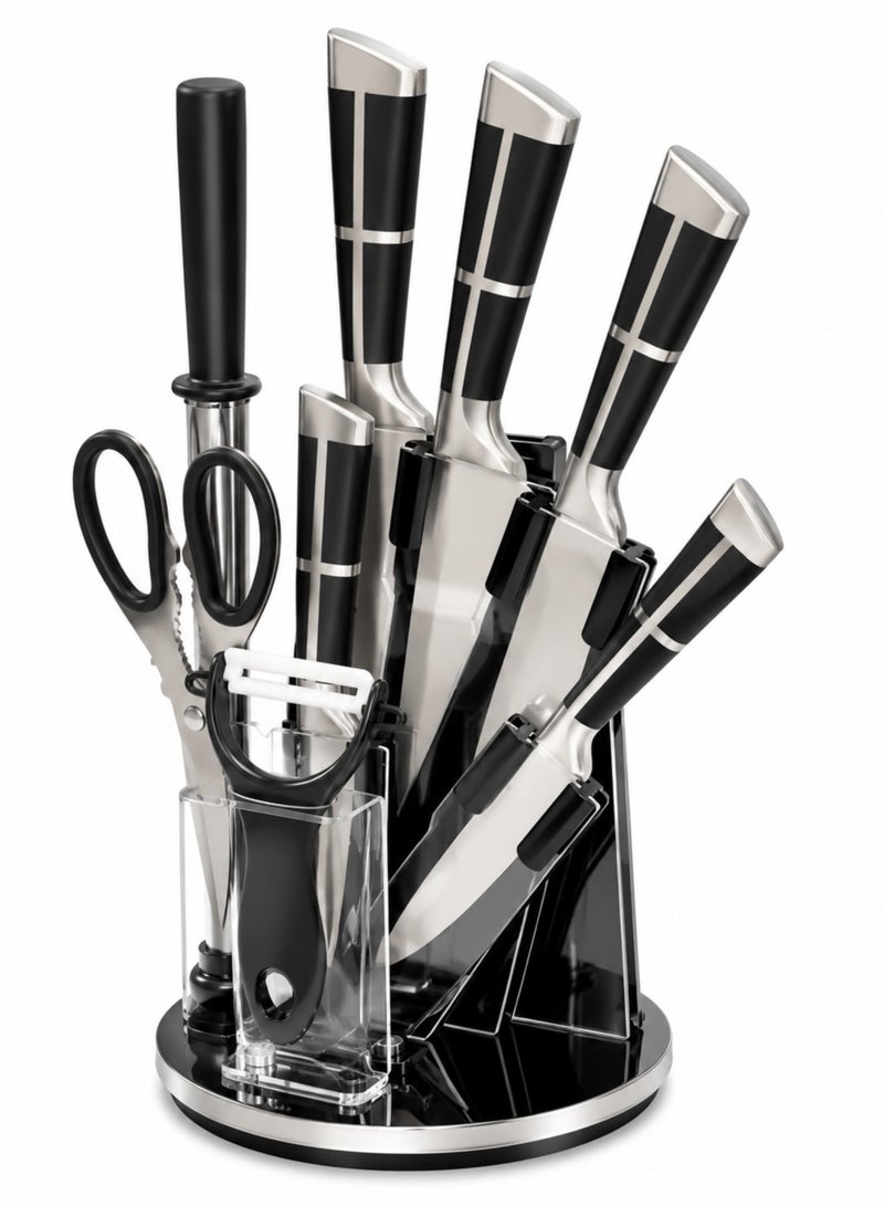 DESSINI 9-Piece Kitchen Knife Set with Acrylic Block – Chef, Cleaver, Slicer, Utility, Paring, Scissors, Sharpener & Peeler - Image 1